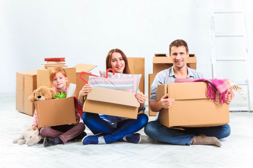 Packed boxes and furniture prepared for a Fitzrovia relocation