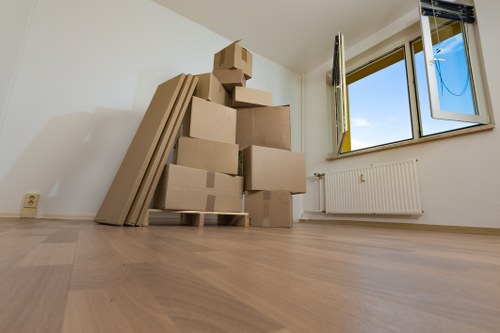 Office relocation with boxes and equipment in Fitzrovia