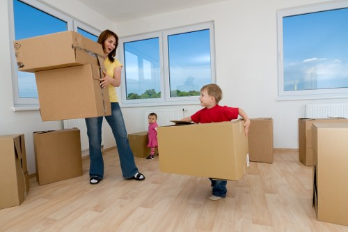 Prepared moving boxes and household essentials for relocation
